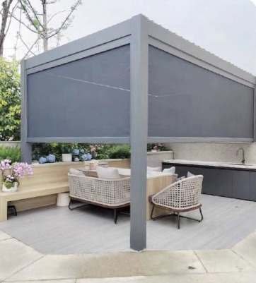 Exterior zipper shades on an outdoor pergola patio
